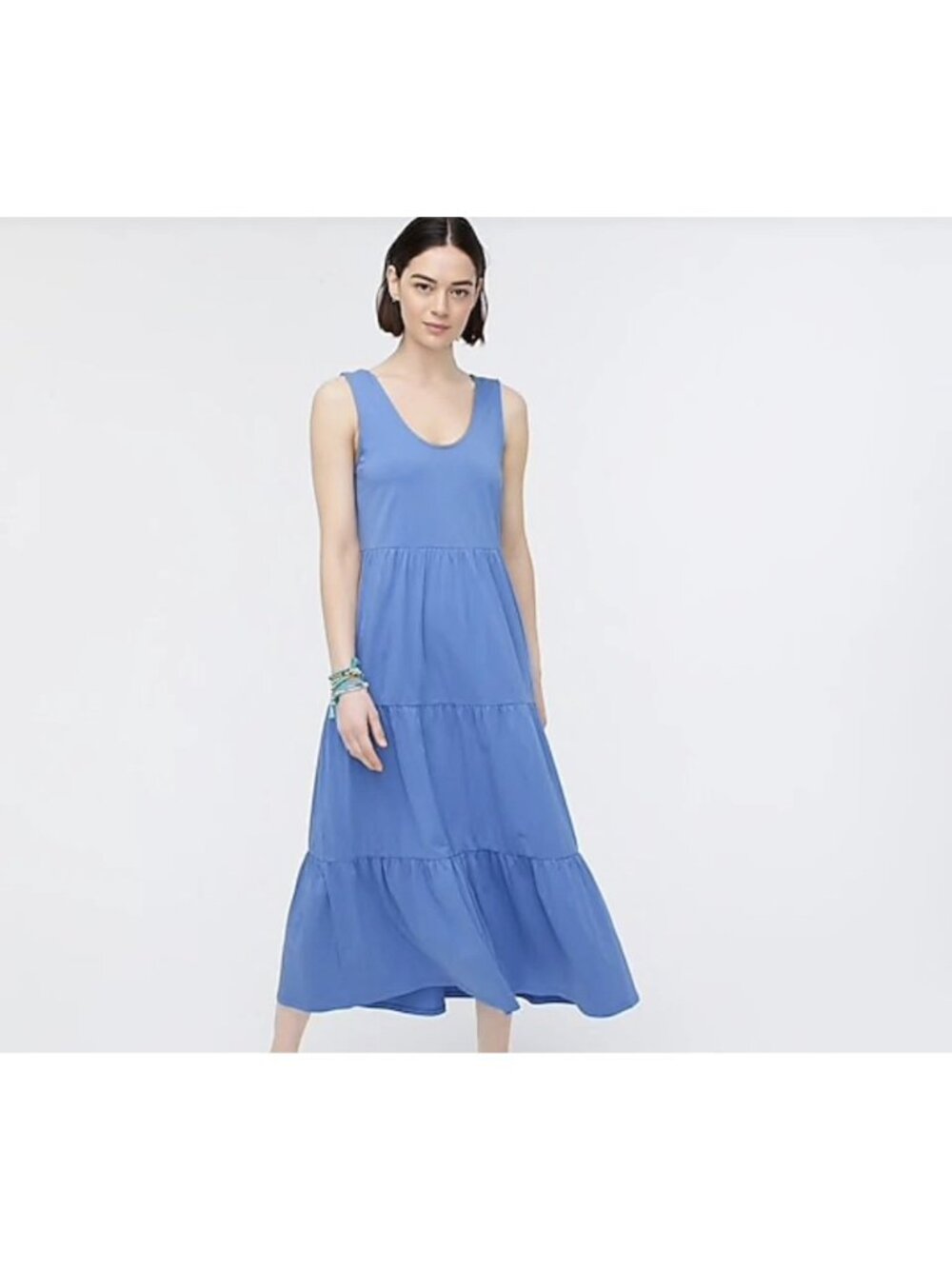 J. Crew Tiered Maxi Dress Size XS Blue Sleeveless 100% Cotton Scoop Neck